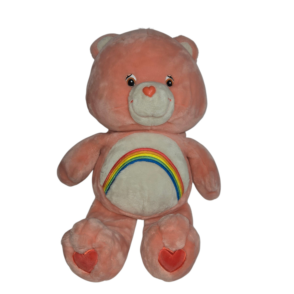 Care Bears Cheer Bear Pink Plush Rainbow‎ Belly 24in 2002 Soft Y2K Vintage Jumbo